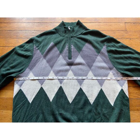 DOCKERS Green/Gray Argyle 1/4 Zip Sweater Mens sz XL - Picture 7 of 10